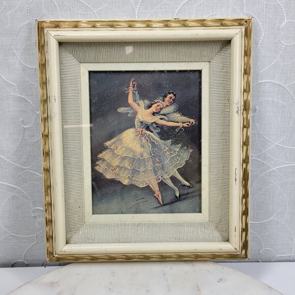 VTG Carina Ballet Lithograph Framed 11" Wood Shadow Box Gold MCM Wall Art - Picture 15 of 16